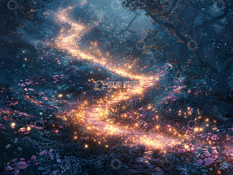 高清大图下载【趣麦麦图】梦幻森林小路发光