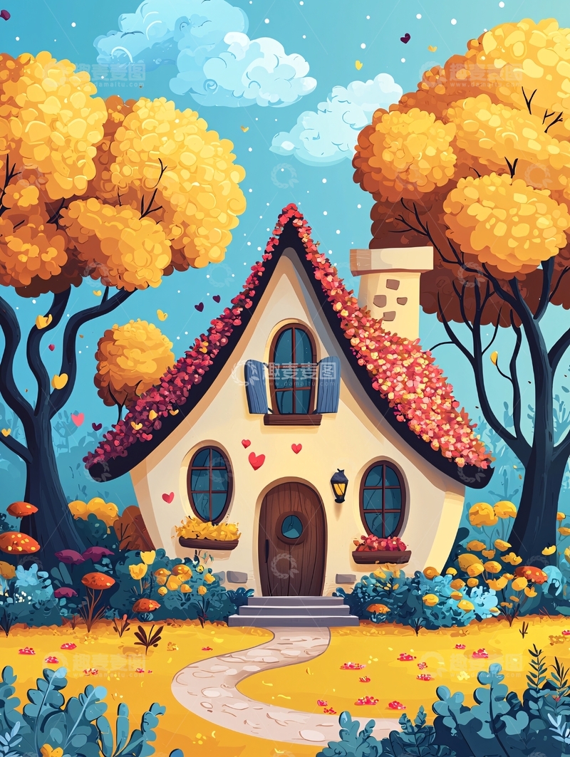 高清大图下载【趣麦麦图】卡通小屋秋日美景