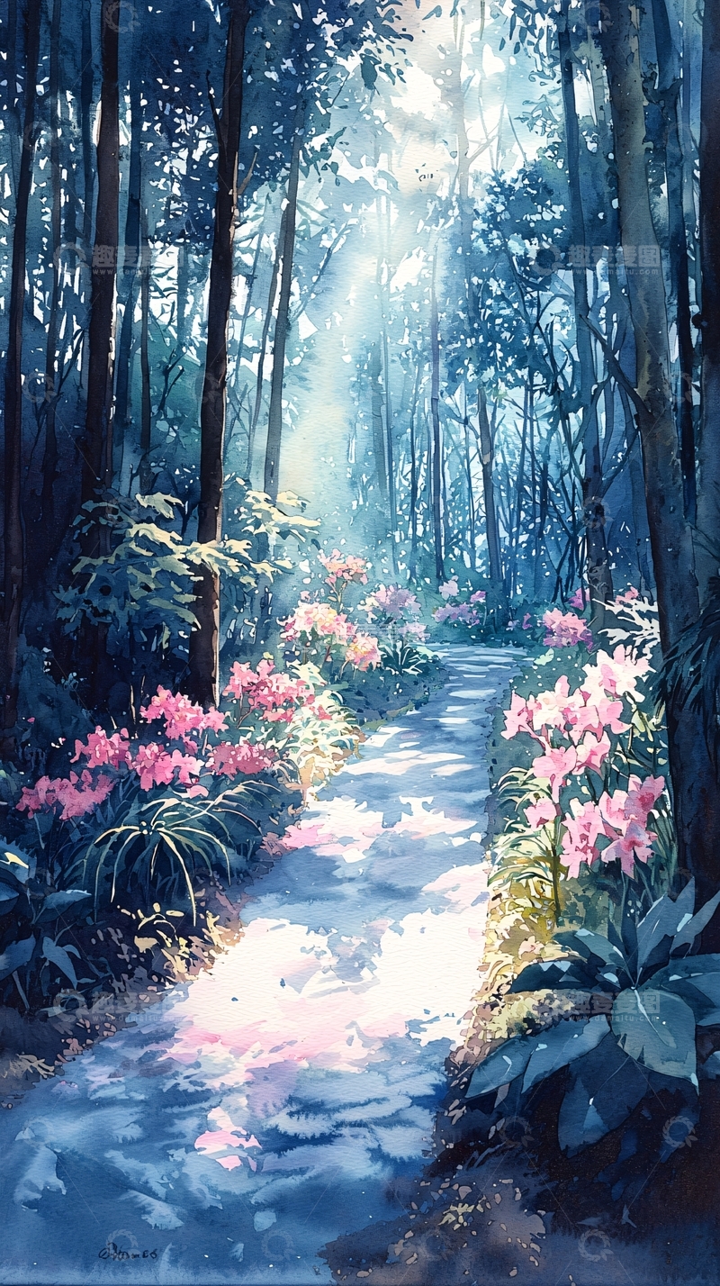 高清大图下载【趣麦麦图】森林中的阳光小路