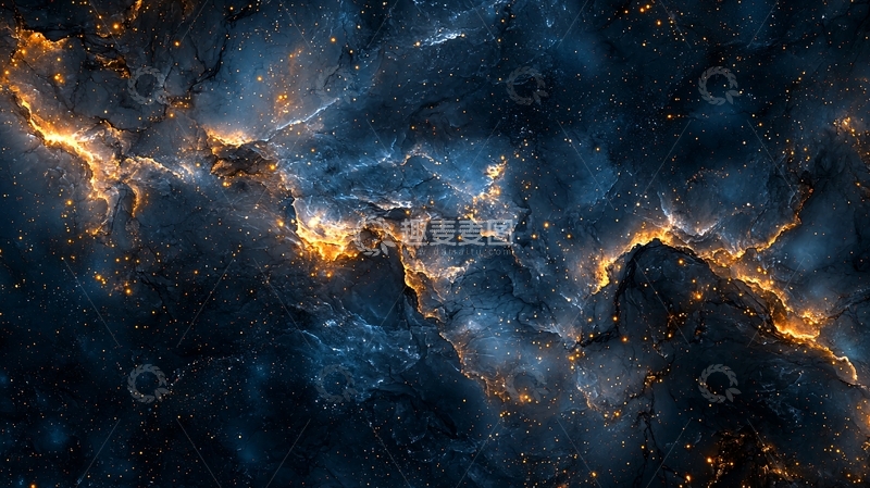 高清大图下载【趣麦麦图】深蓝色金色星云背景