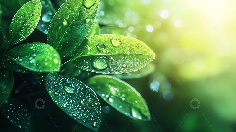 高清大图下载【趣麦麦图】绿叶上的露珠