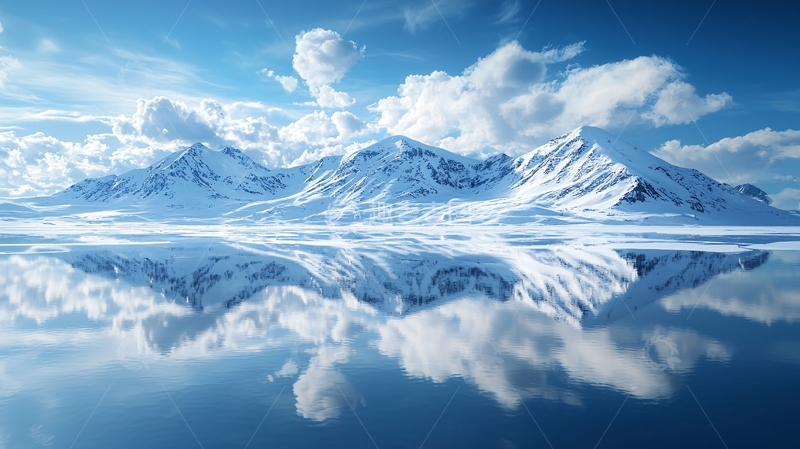 高清大图下载【趣麦麦图】雪山倒影在平静水面