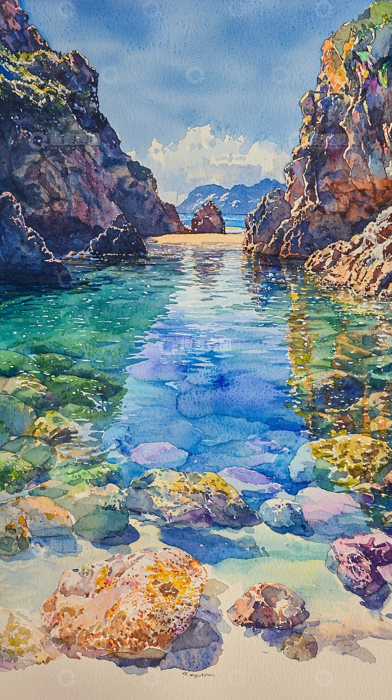 高清大图下载【趣麦麦图】海边礁石清澈海水