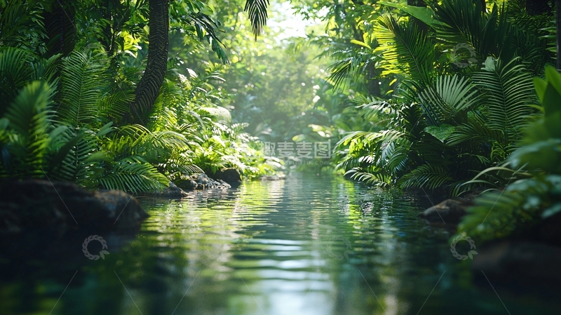 高清大图下载【趣麦麦图】热带雨林中的小溪