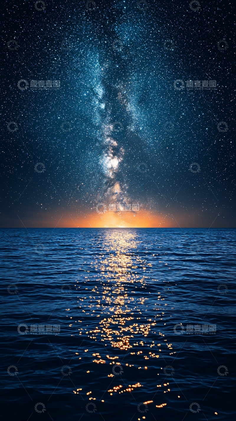 高清大图下载【趣麦麦图】星空下的宁静海面