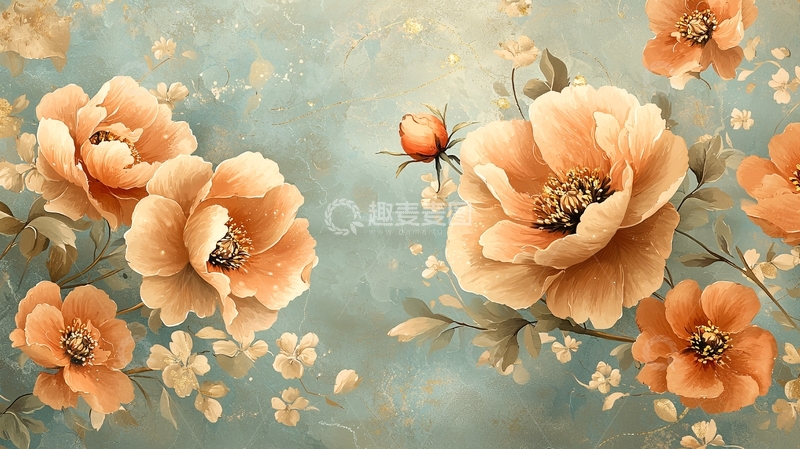 高清大图下载【趣麦麦图】淡雅水彩风牡丹花背景