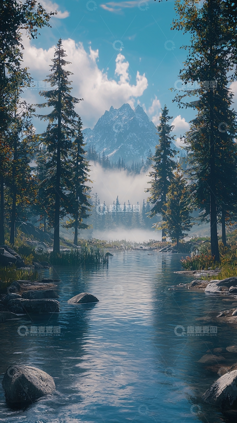 高清大图下载【趣麦麦图】山间平静湖泊的风景