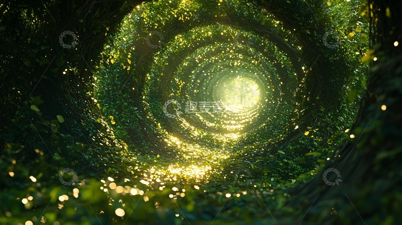 高清大图下载【趣麦麦图】绿色植物缠绕的隧道