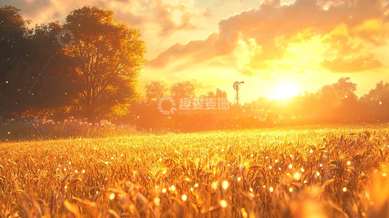 高清大图下载【趣麦麦图】金色麦田夕阳西下