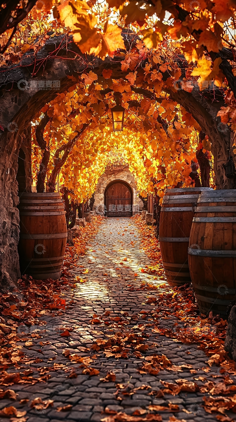 高清大图下载【趣麦麦图】秋日葡萄园拱廊