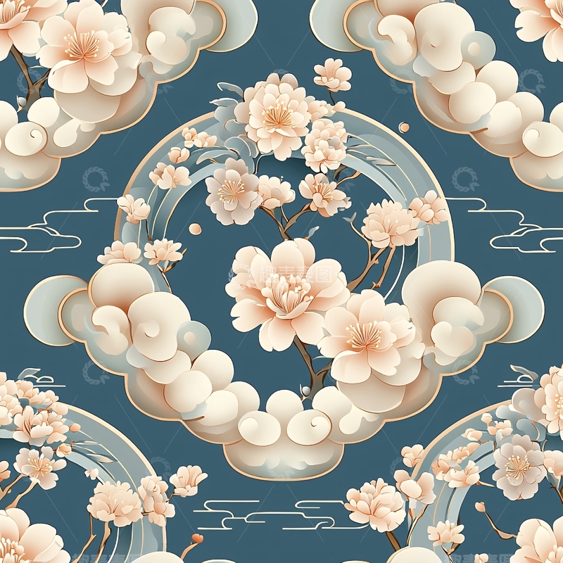 高清大图下载【趣麦麦图】淡雅花卉云纹图案