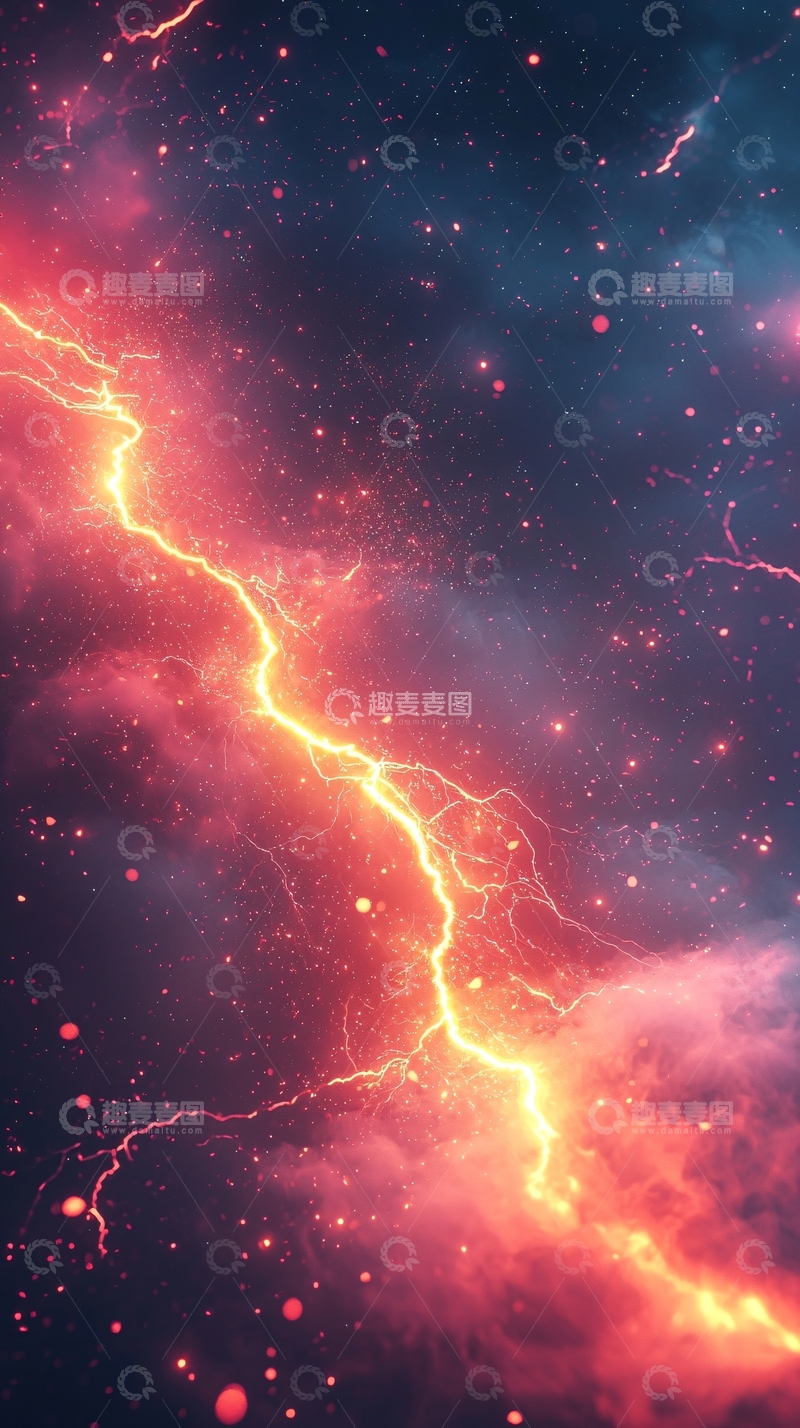高清大图下载【趣麦麦图】宇宙中闪耀的红色闪电