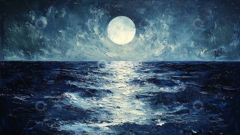 高清大图下载【趣麦麦图】海上明月夜空