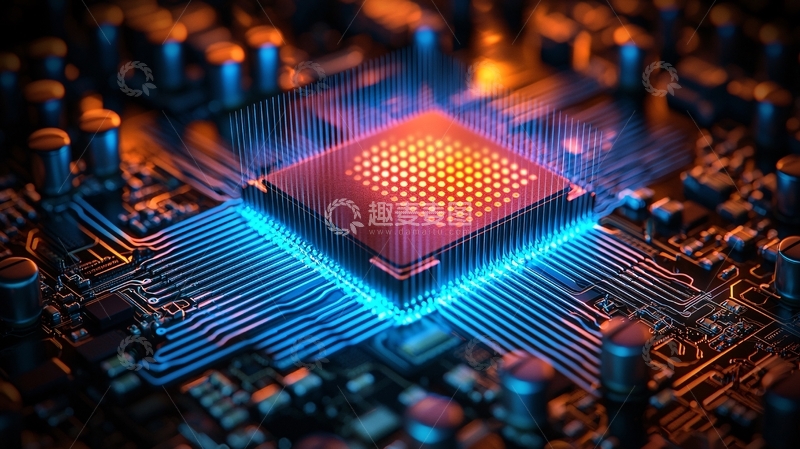 高清大图下载【趣麦麦图】蓝色光晕的芯片特写