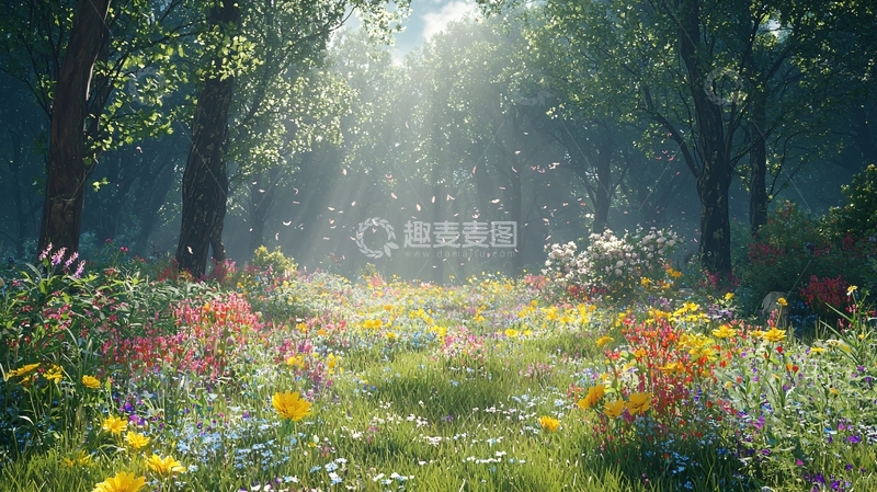 高清大图下载【趣麦麦图】阳光穿过树林的草地