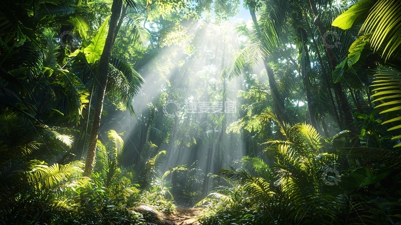 高清大图下载【趣麦麦图】阳光穿过森林的景象