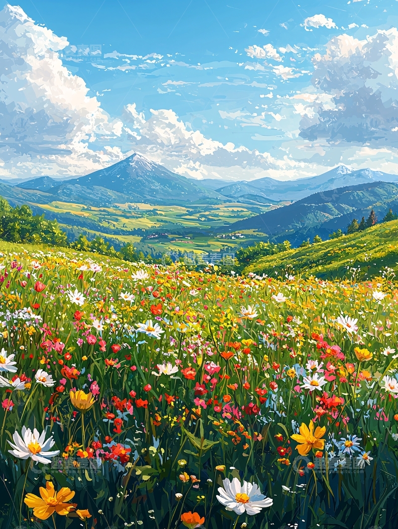 高清大图下载【趣麦麦图】鲜花盛开的山野风光