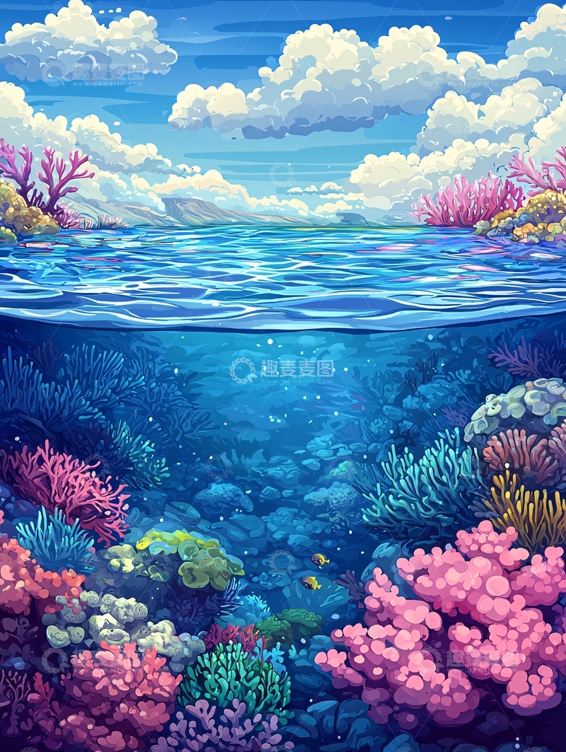 高清大图下载【趣麦麦图】卡通风格海洋海底世界