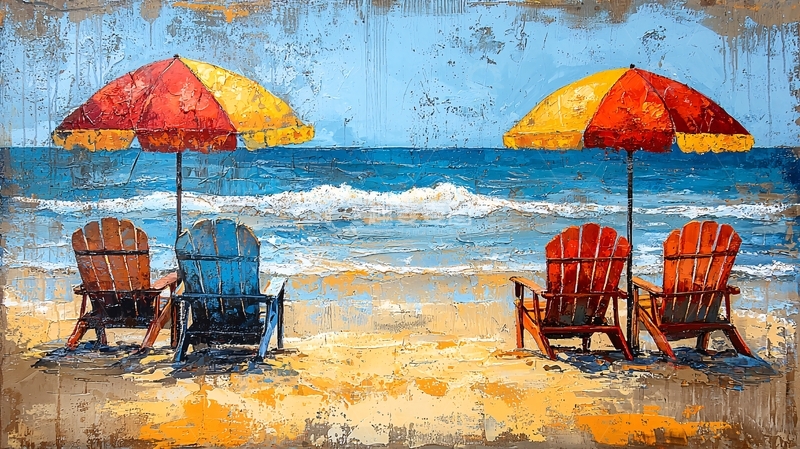 高清大图下载【趣麦麦图】海滩遮阳伞和椅子