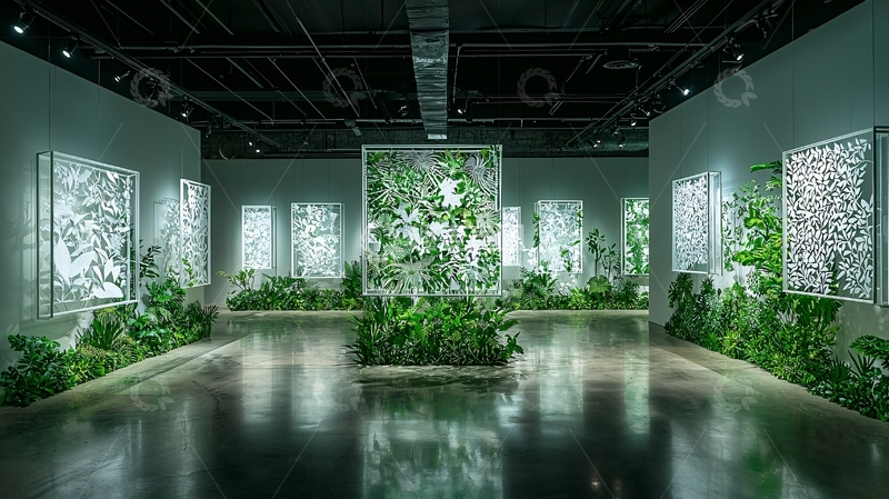 高清大图下载【趣麦麦图】绿色植物环绕的艺术展厅