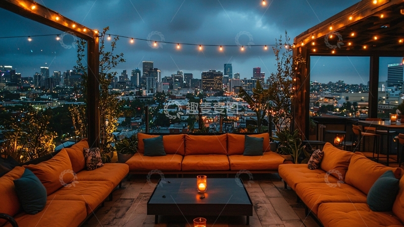 高清大图下载【趣麦麦图】城市夜景下的屋顶露台