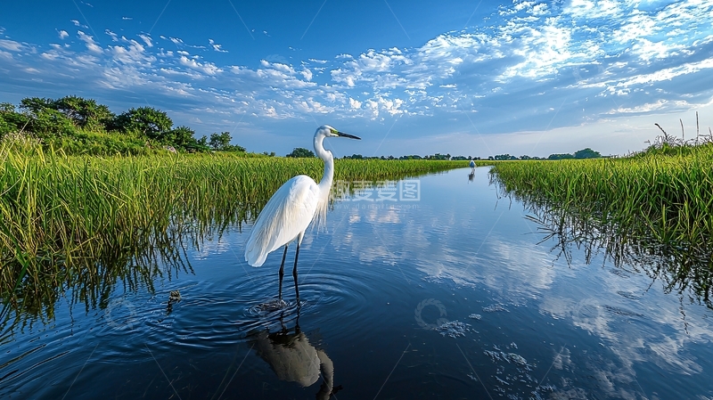 高清大图下载【趣麦麦图】白鹭站在清澈的河水中