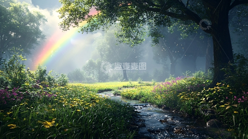 高清大图下载【趣麦麦图】梦幻森林彩虹小溪