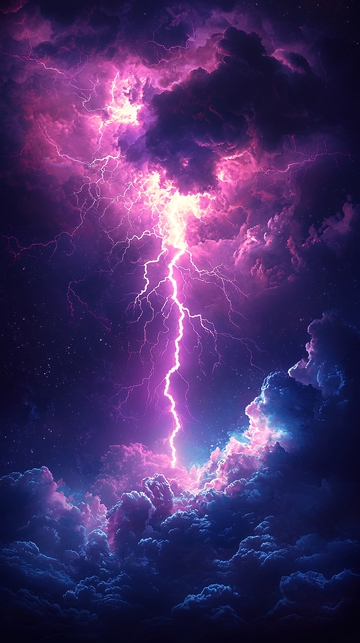 紫色闪电击穿云层