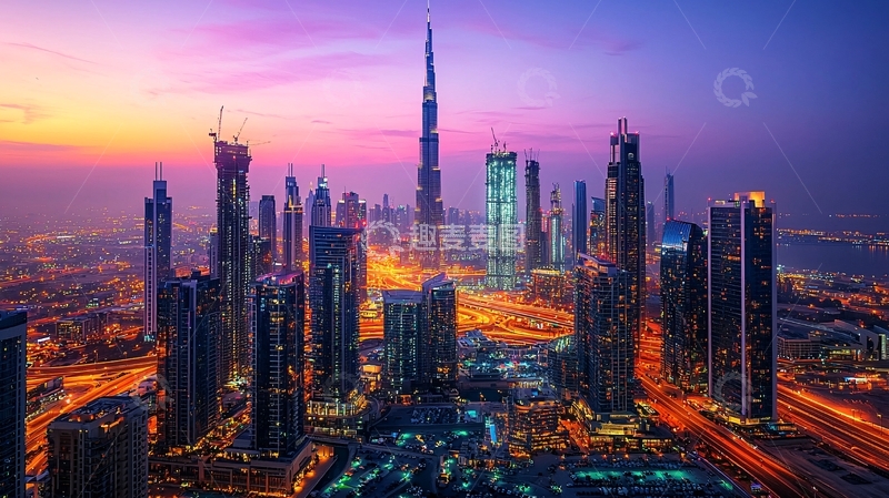 高清大图下载【趣麦麦图】-迪拜城市天际线夜景