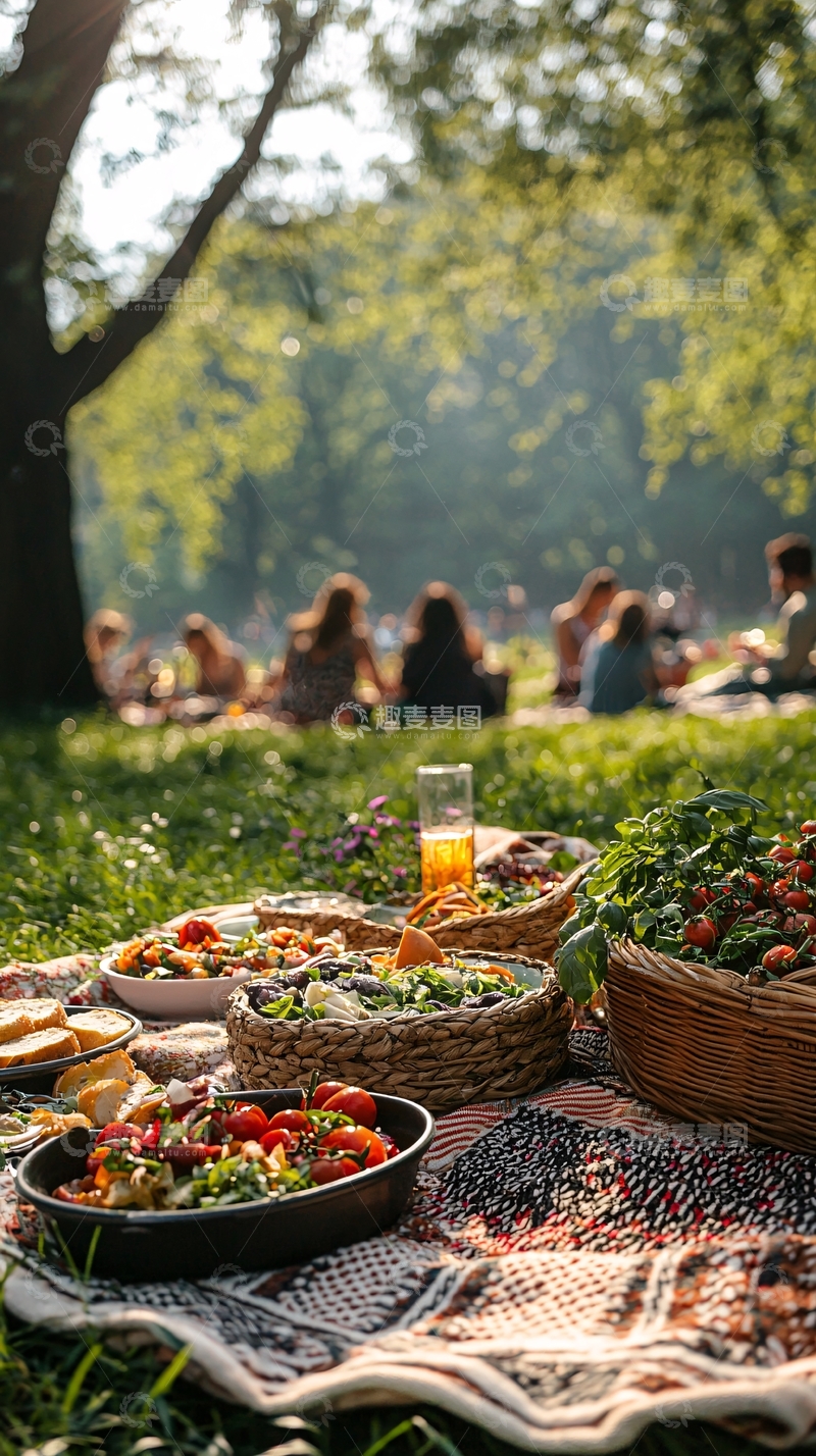 高清大图下载【趣麦麦图】公园草地上野餐聚会