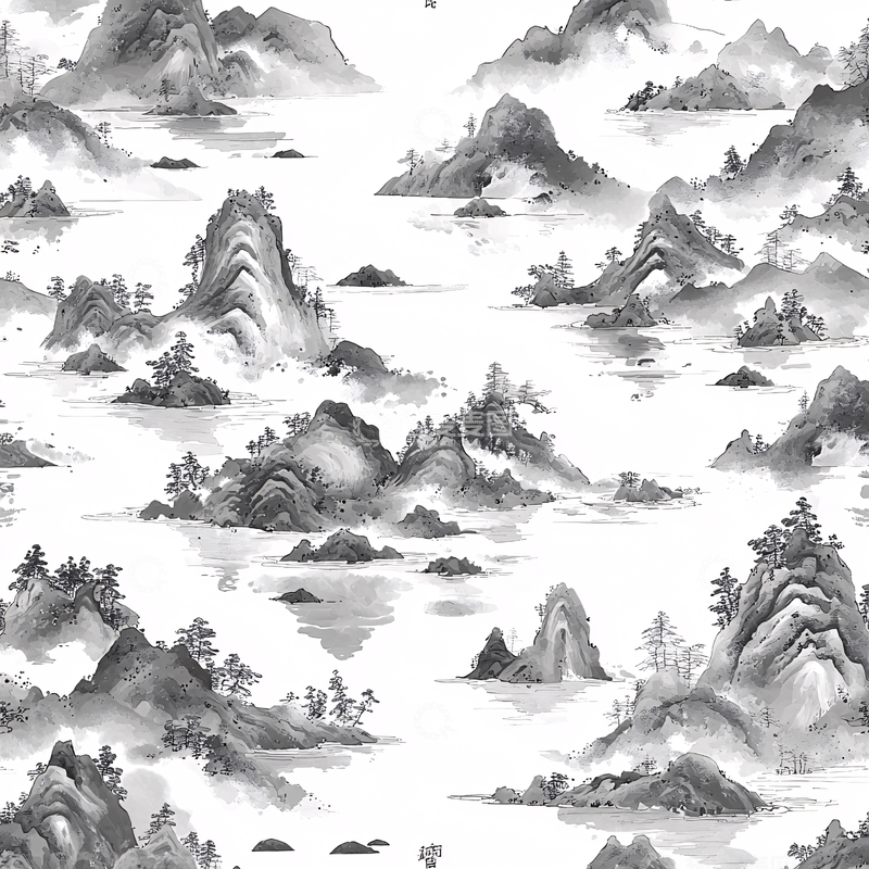 高清大图下载【趣麦麦图】水墨山水风景画图案
