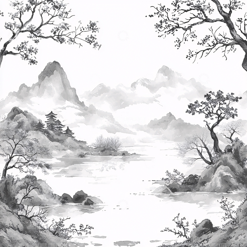 高清大图下载【趣麦麦图】水墨山水风景艺术画