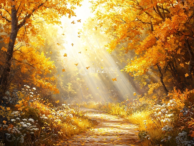高清大图下载【趣麦麦图】秋日阳光穿透树林