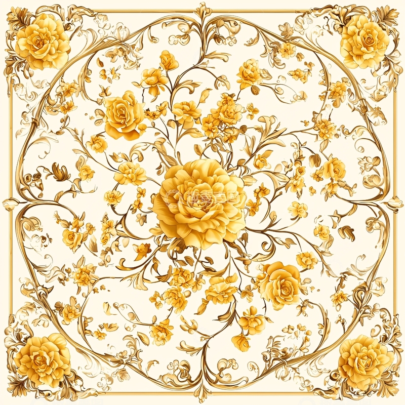 高清大图下载【趣麦麦图】金色花卉图案