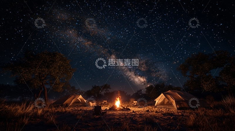 高清大图下载【趣麦麦图】星空下的营地篝火