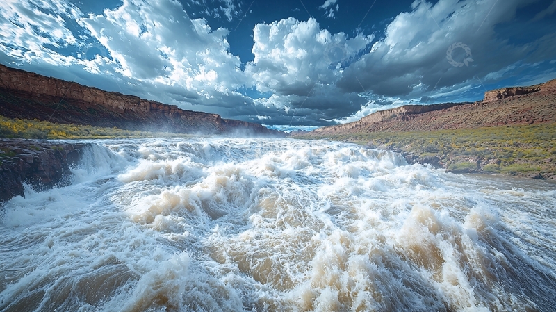 高清大图下载【趣麦麦图】奔腾的河流在峡谷中
