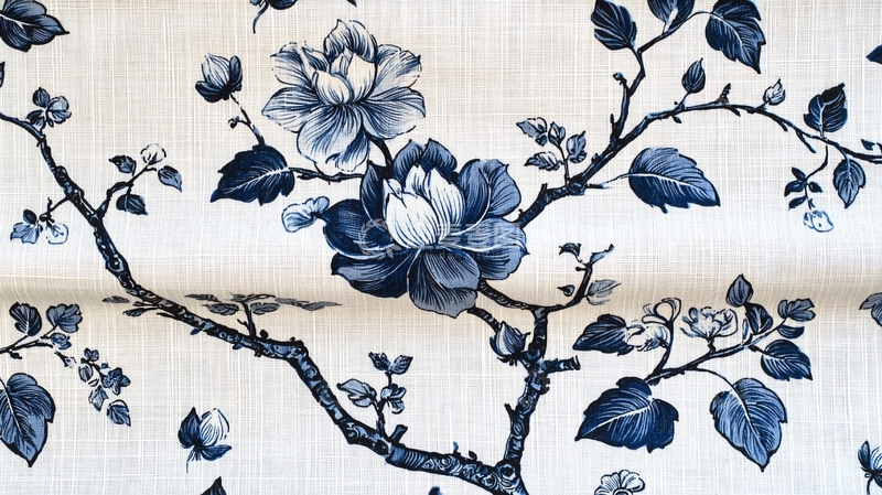 高清大图下载【趣麦麦图】米白底蓝色花卉印花布
