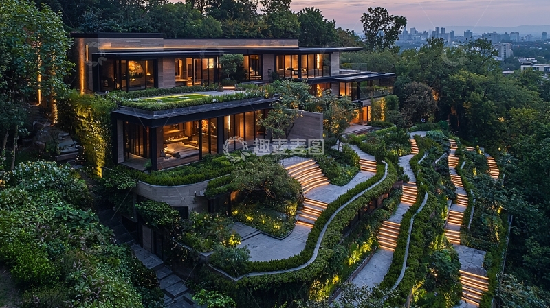 高清大图下载【趣麦麦图】山顶豪宅夜景