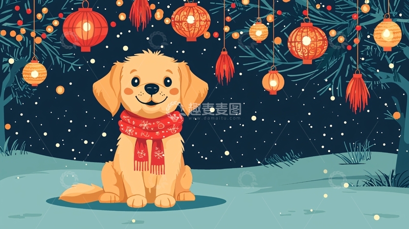 高清大图下载【趣麦麦图】新年快乐狗狗