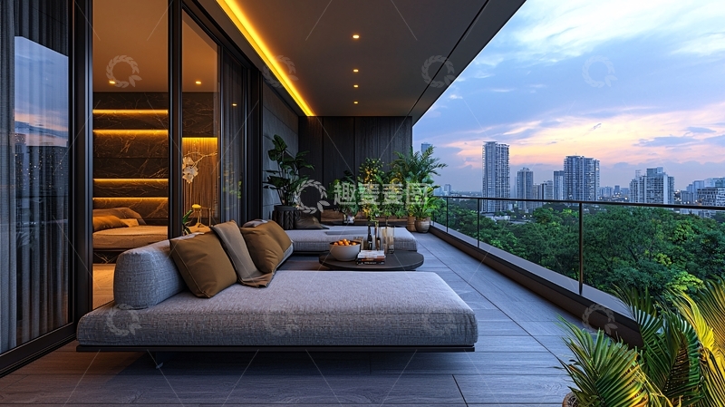 高清大图下载【趣麦麦图】-现代简约阳台夜景