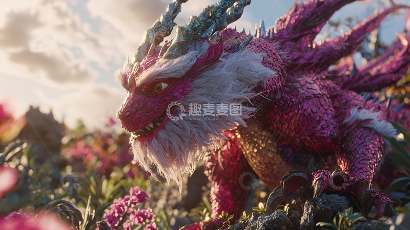 高清大图下载【趣麦麦图】粉色毛茸茸的龙狮