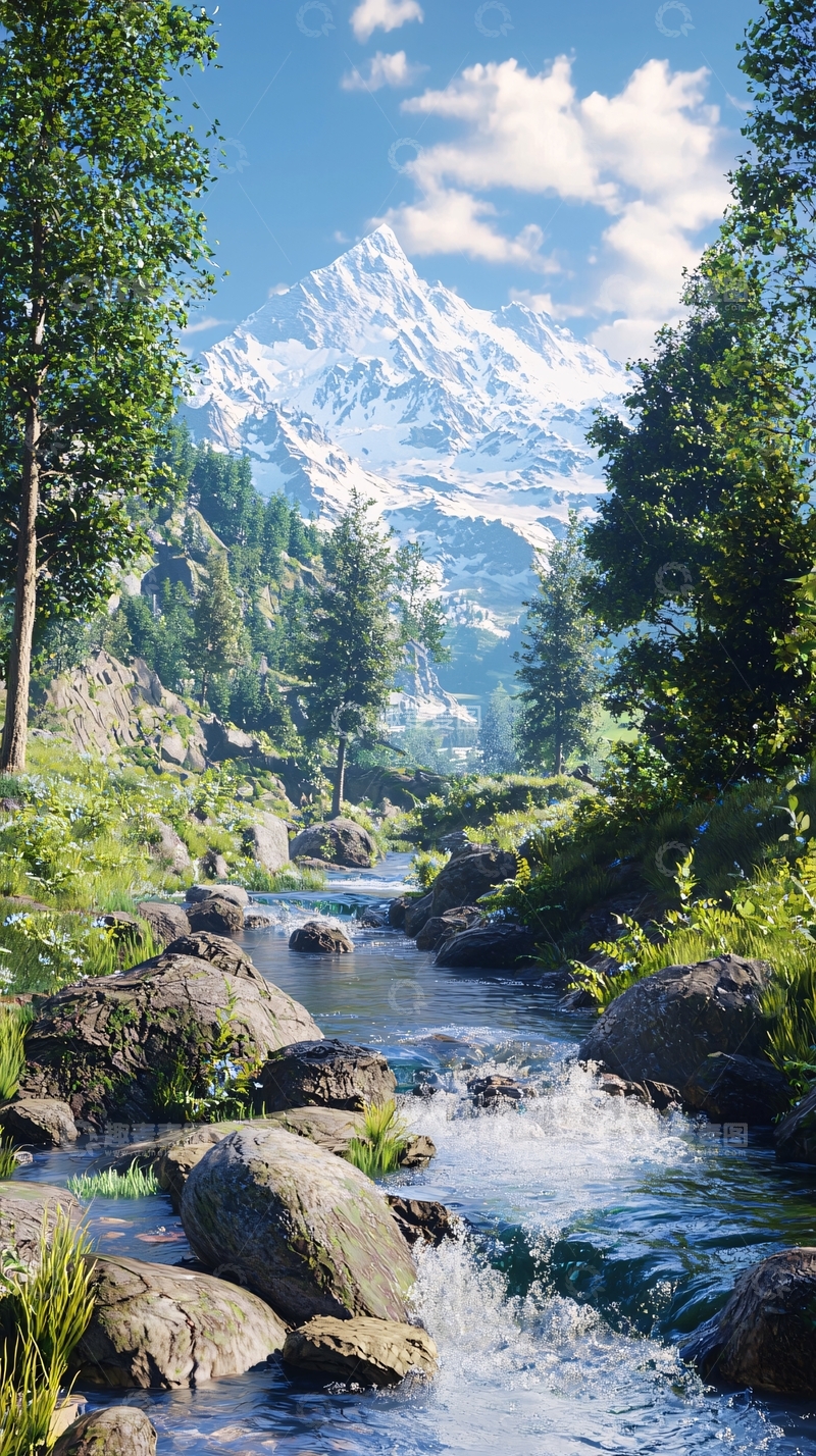 高清大图下载【趣麦麦图】雪山溪流风景