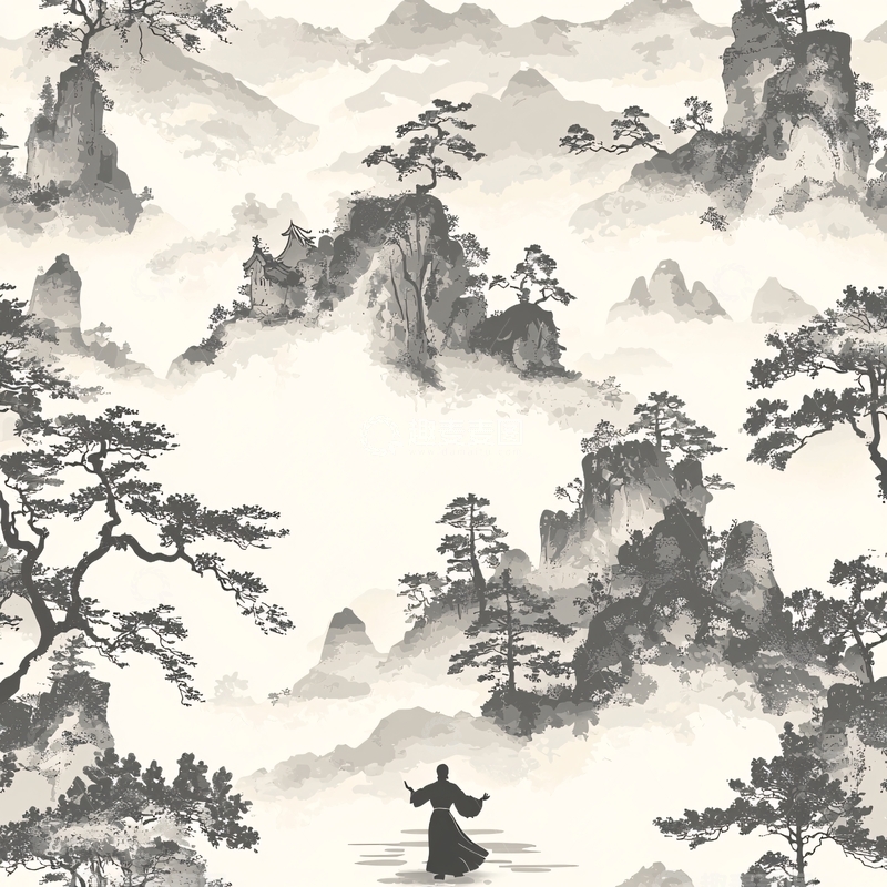 高清大图下载【趣麦麦图】水墨山水人物意境朦胧