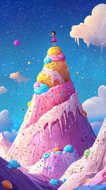 女孩站在糖果山上