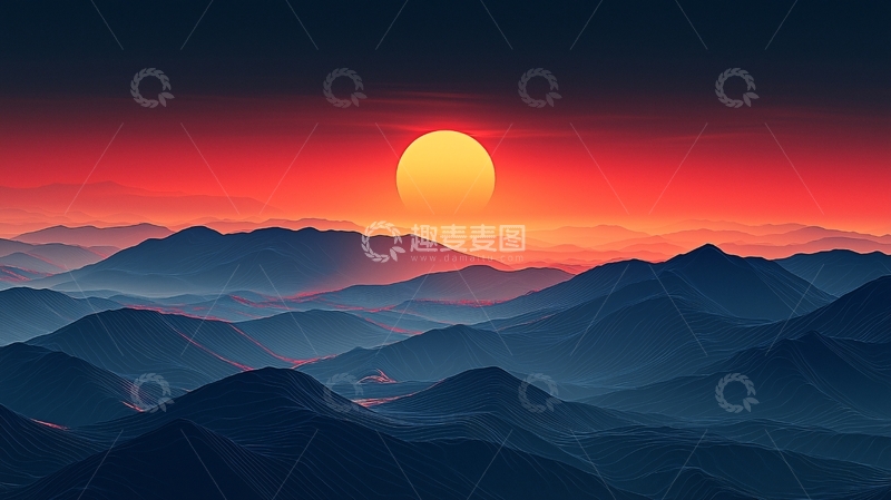 高清大图下载【趣麦麦图】日落山脉剪影