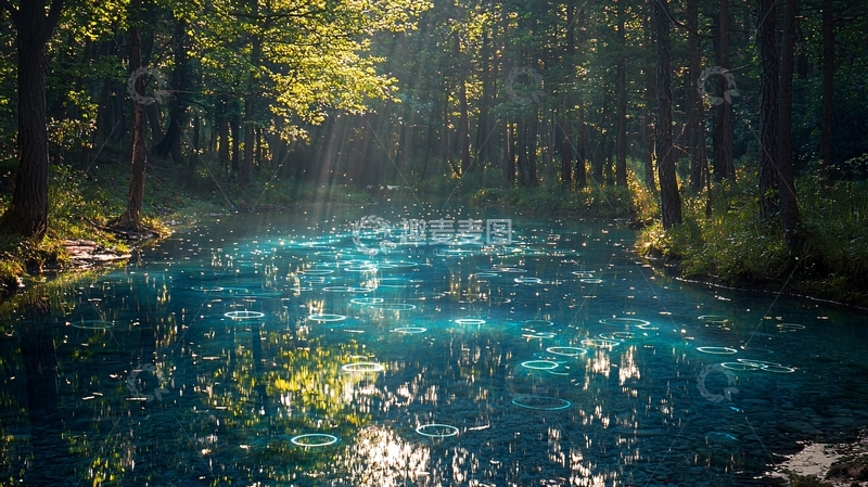高清大图下载【趣麦麦图】森林中的蓝色水面