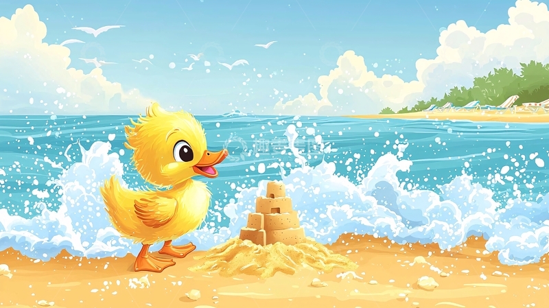 高清大图下载【趣麦麦图】小鸭子沙滩玩耍