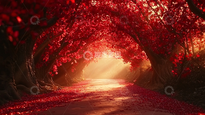 高清大图下载【趣麦麦图】红叶隧道