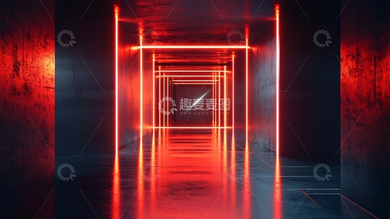 高清大图下载【趣麦麦图】红色霓虹灯走廊