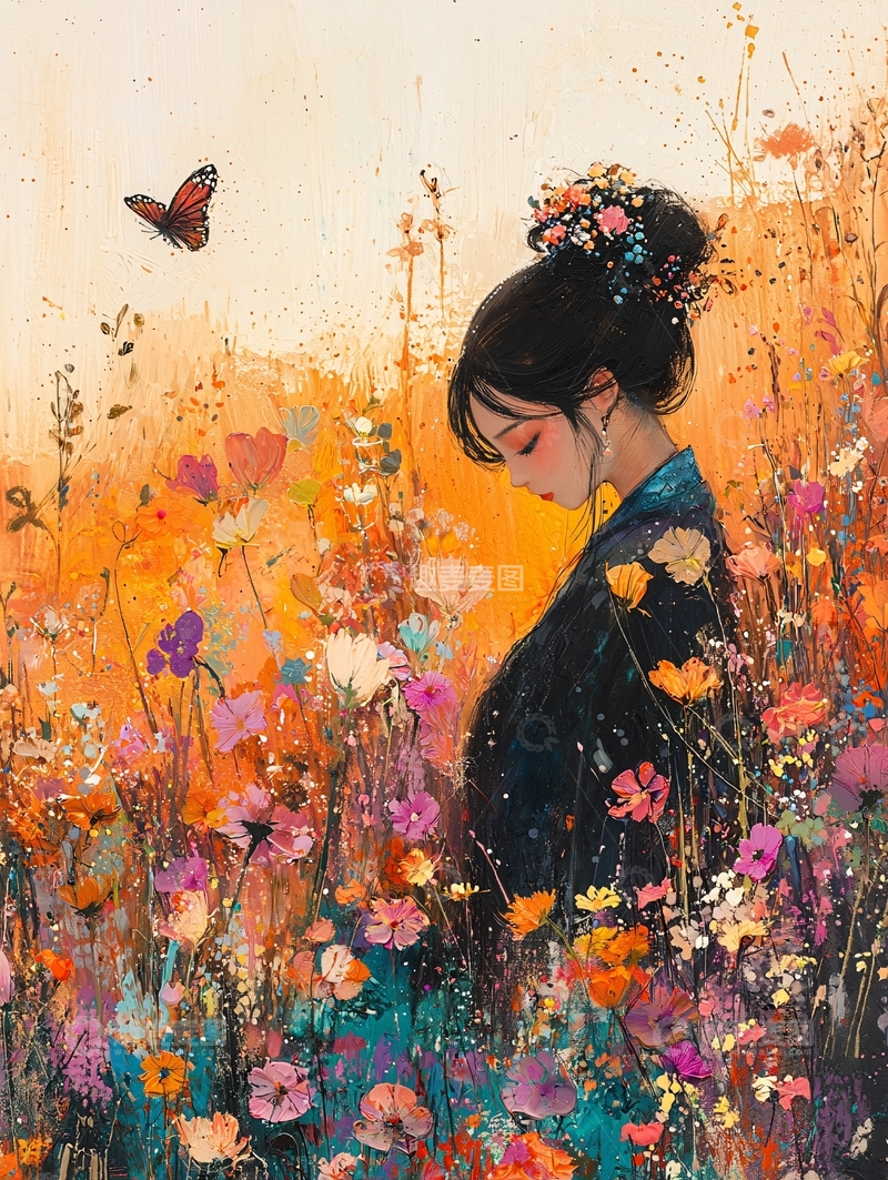 高清大图下载【趣麦麦图】唯美花田女孩